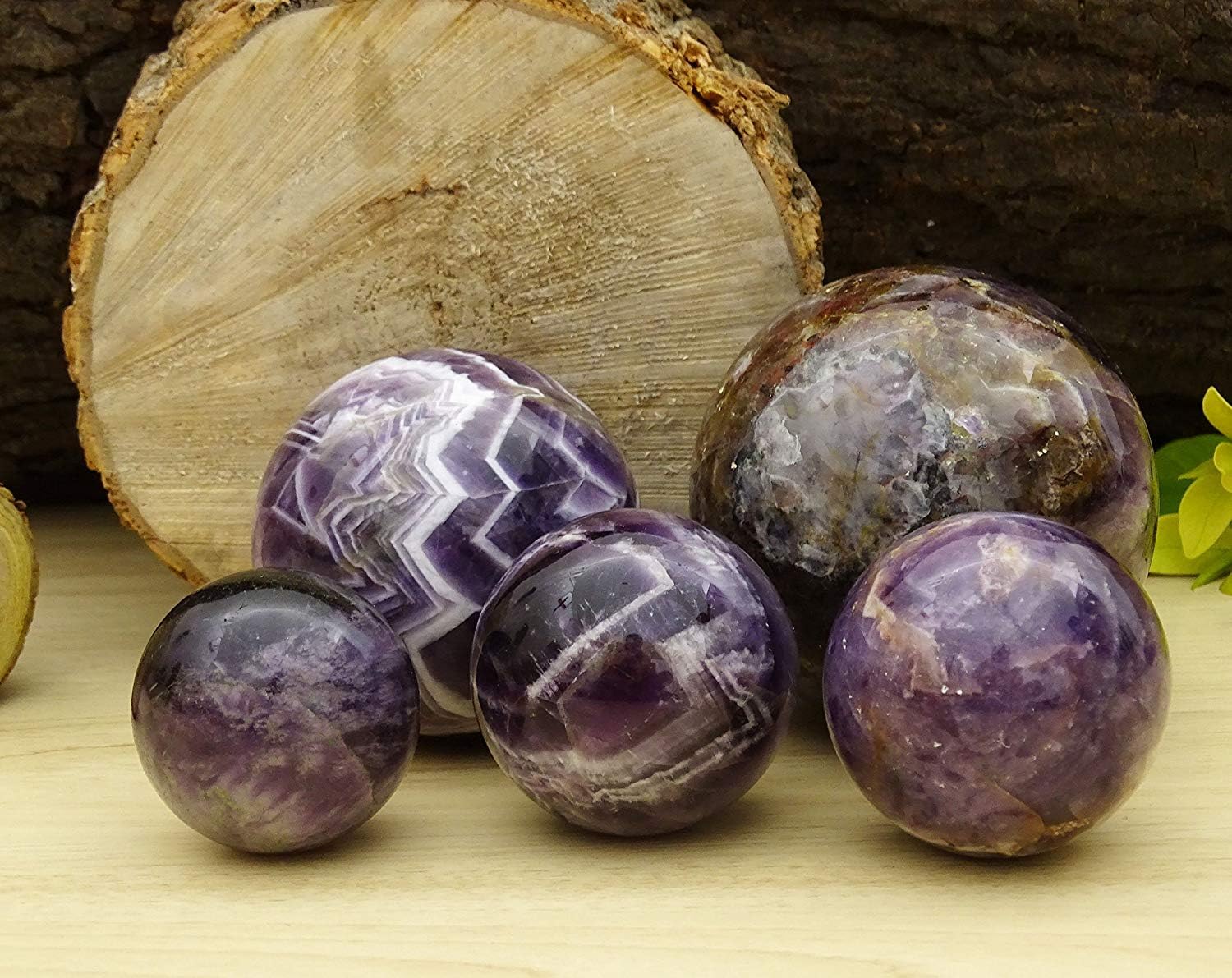 Reikiera Crystal Healing Amethyst Stone Ball Natural Gemstone Sphere With Ring Stand Reiki Table Decor- Choose Size
