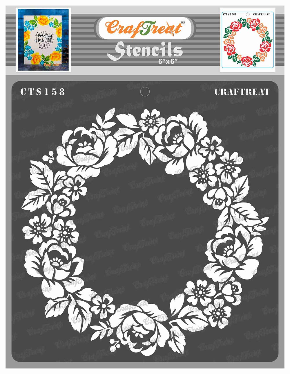 CrafTreat Reusable Flower Stencils for Painting on Wood, Canvas, Paper, Fabric, Floor, Wall and Tile - Rose Wreath - 6x6 Inch - DIY Art and Craft Stencils for Painting Flowers - Rose Wall Stencils