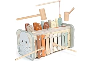 Joyreal Wooden Montessori Toys for 1 Year Old - Hammering Pounding Toy with Xylophone & Fishing Game - Educational Toddler Activities for 1 2 3 Year Old Christmas Birthday Gifts