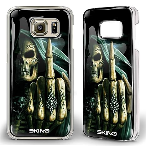 Skino 3D Smart Gel Skull Schädel Mittelfinger Totenkopf Design Case Hands Free Selfie Handy Hülle für Samsung Galaxy SK 10 (S