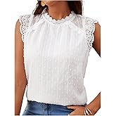 SweatyRocks Women's Sleeveless Chiffon Blouse Dressy Casual Lace Shirt Mock Neck Swiss Dots Top