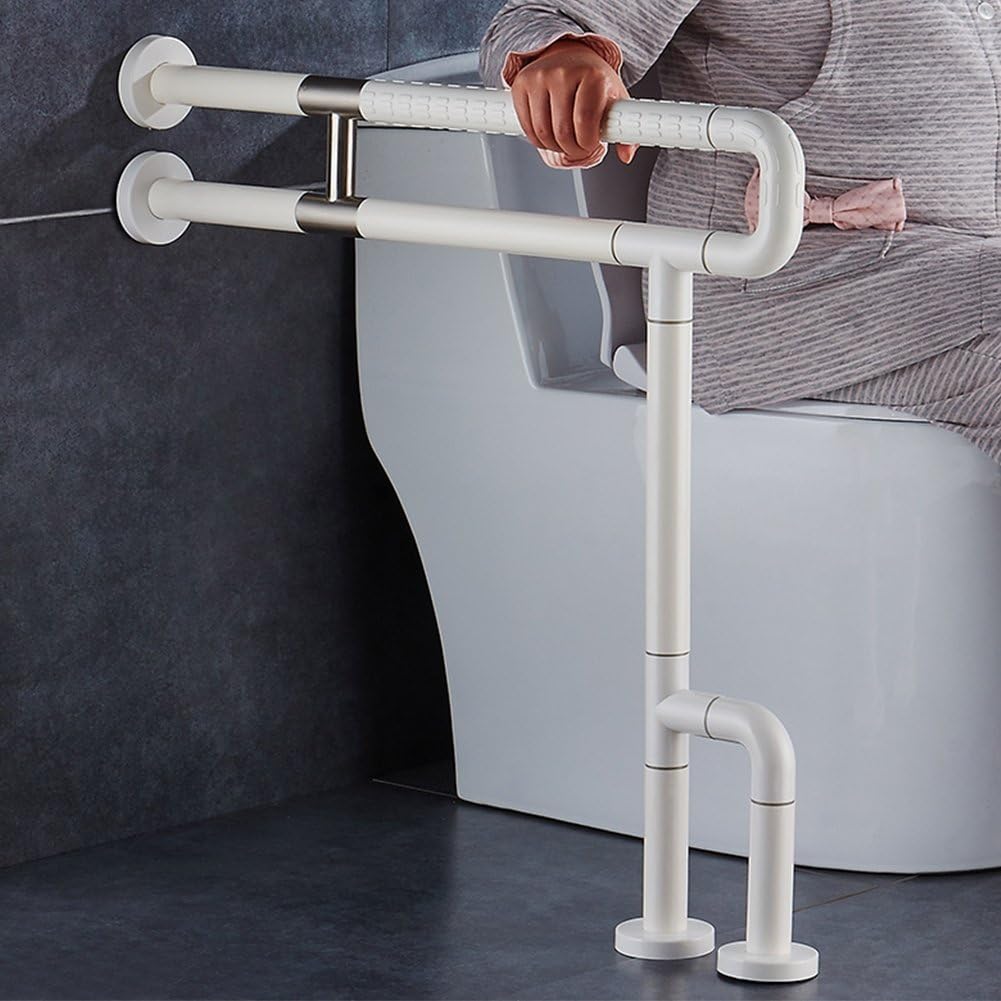 JCWANGDEFU Toilet Grab Bars Safety Handrails Handicap for Elderly Bathroom Hand Grips Handle Assist Frame Railings Rail Support Shower Bathtub, 28-Inch, Stainless Steel, Anti-Slip Nylon, White: Home & Kitchen