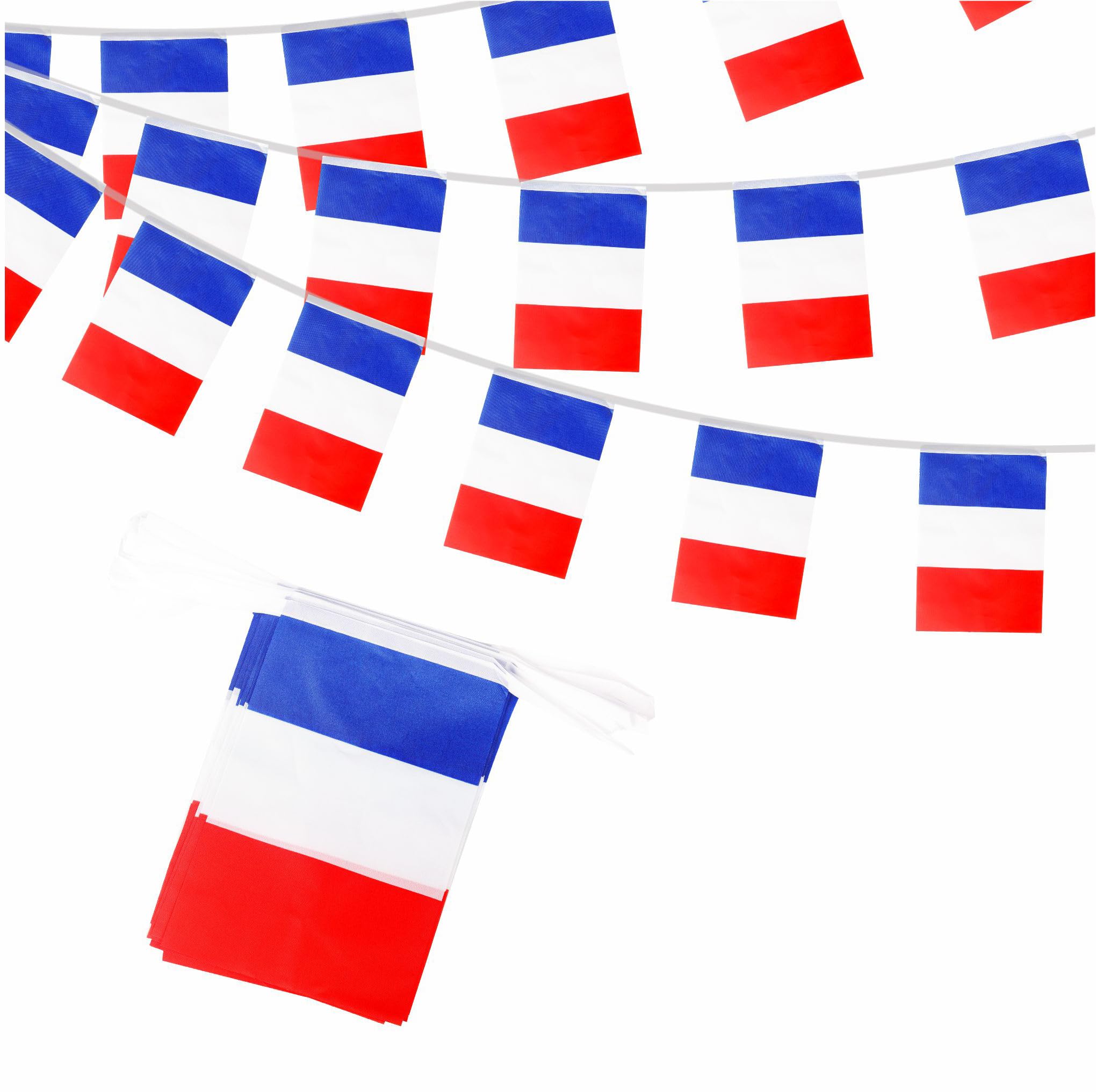 10m France Flags Bunting French Flag Decorations 30 pcs, France Flags Bunting Banner for World Cup Football 2026 Sports Events Party Decoration, Double-Sided French Flag Buntings