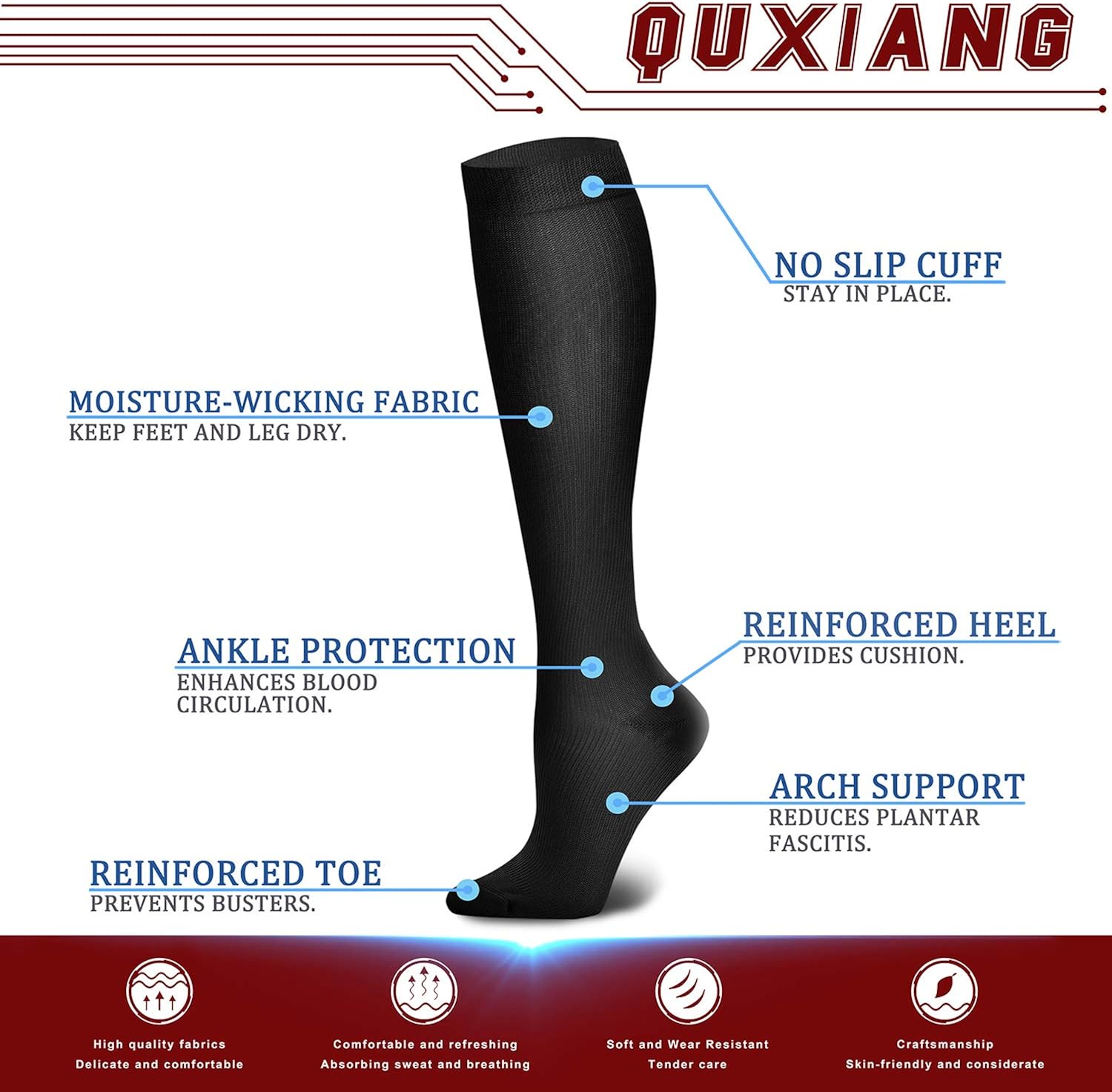 QUXIANG Compression Socks for Men and Women, Circulation (6 Pairs) - Best for Running Athletic Cycling 15-20 mmHg: Clothing