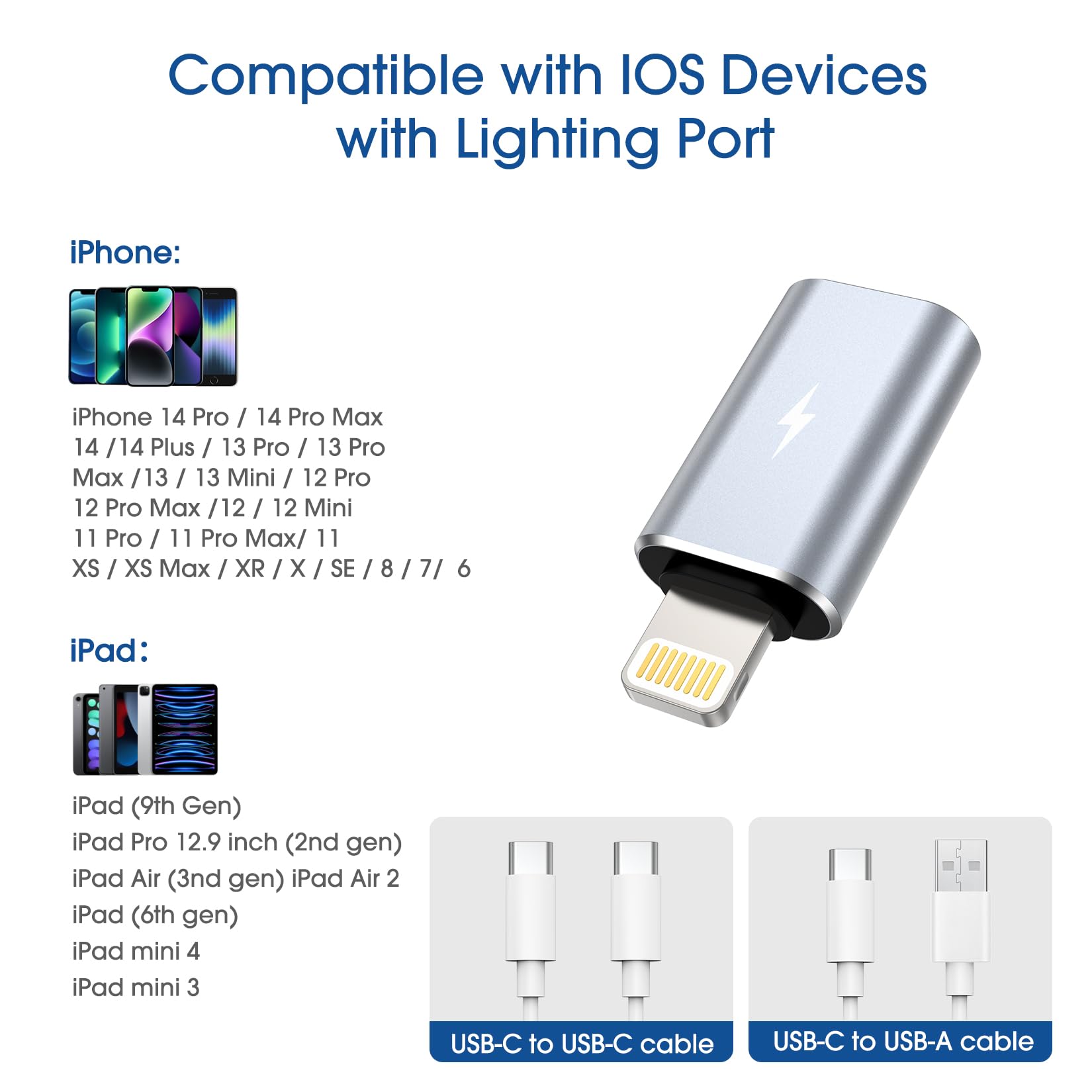 TechMatte Female USB C to Male Lightning Adapter 2 Pack 2.2A Charging Data Transfer, Compatible with iPhone 14, 13, 12, 11 Xs iPad iPod AirPods, Not for Audio Headphones/OTG Firewire Anti-Lost, Grey