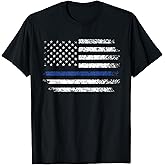 Thin Blue Line American Flag Tee Mens Police Officer Shirt T-Shirt