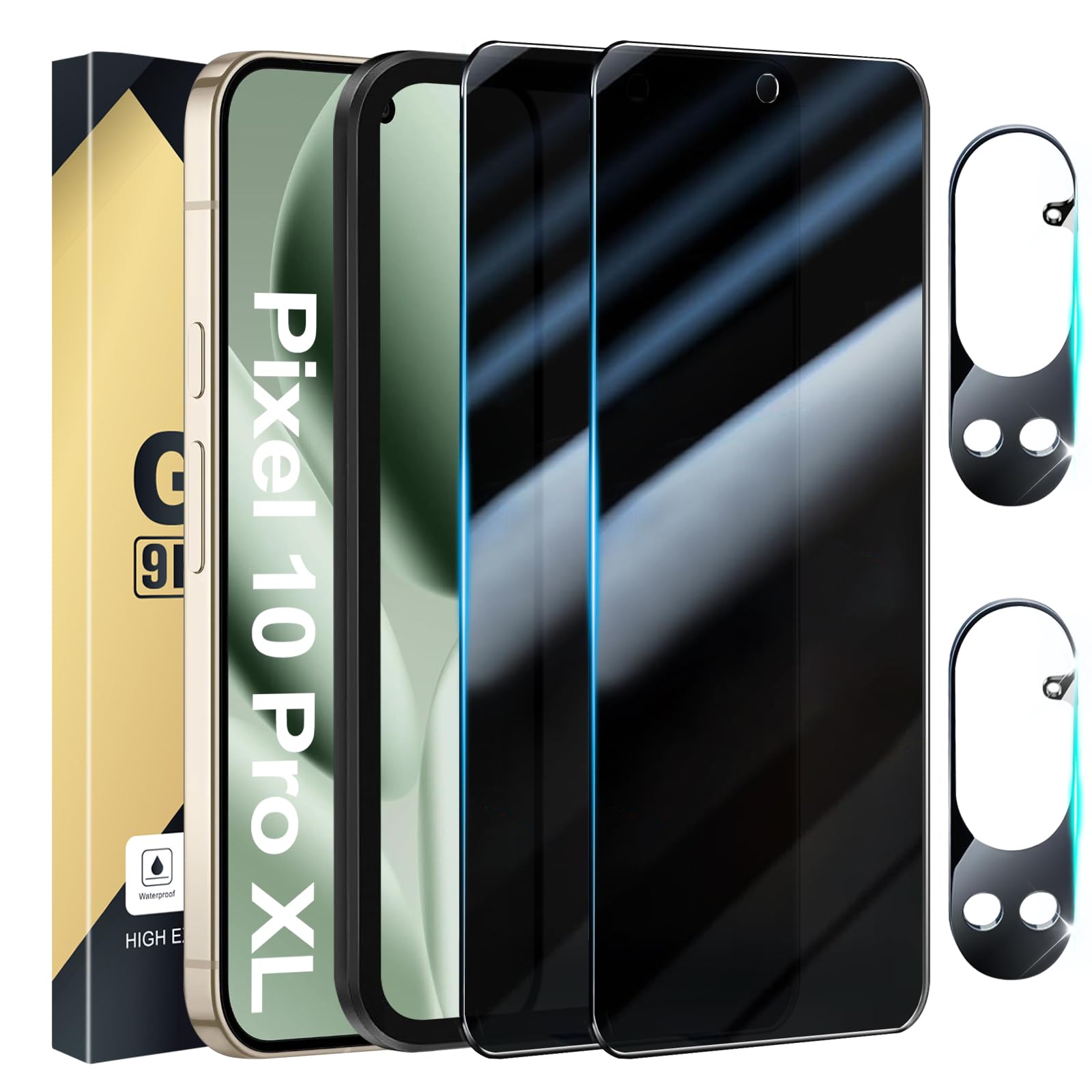 Photo 1 of [2+2 Pack] Privacy Screen Protector for Pixel 10 Pro XL Tempered Glass with Camera Lens Protectors - 9H Hardness, Anti Spy, Support Fingerprint Unlock, Black