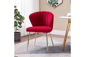 HULALA HOME Velvet Dining Chair, Cute Armless Accent Chair Living Room Chair with Golden Legs, Mid Century Modern Upholstered Side Chair for Kitchen Vanity, RED