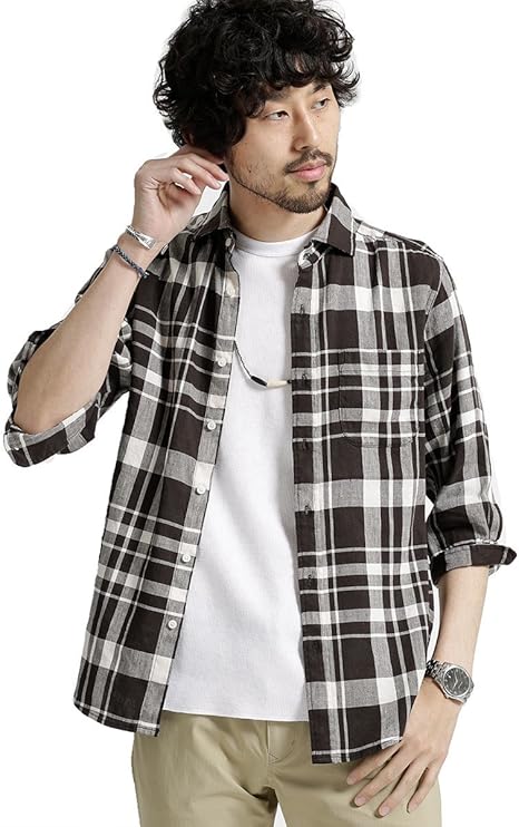 Amazon ナノユニバース ストレッチ リネン 柄 シャツ７ ｓ メンズ ブラウン Xl シャツ 通販