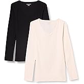 Amazon Essentials Womens Slim-Fit Layering Long Sleeve Knit Rib V-Neck Shirts (Available in Plus Size)
