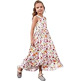 Perfashion Girl's Maxi Long Dress Summer Casual Spaghetti Strap Sleeveless A Line Side Cutouts Sundress for 6-15 Years