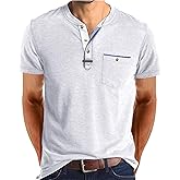 YawYews Men's Henley Shirts Short Sleeve Casual Button T Shirts Lightweight Classic Tee Shirts with Pocket