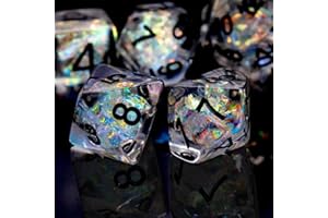 PJOY Clear Rainbow DND Dice Set 7PCS D&D Dice Iridescent Mylar Filled Resin Polyhedral RPG Game Dungeons and Dragons Gifts