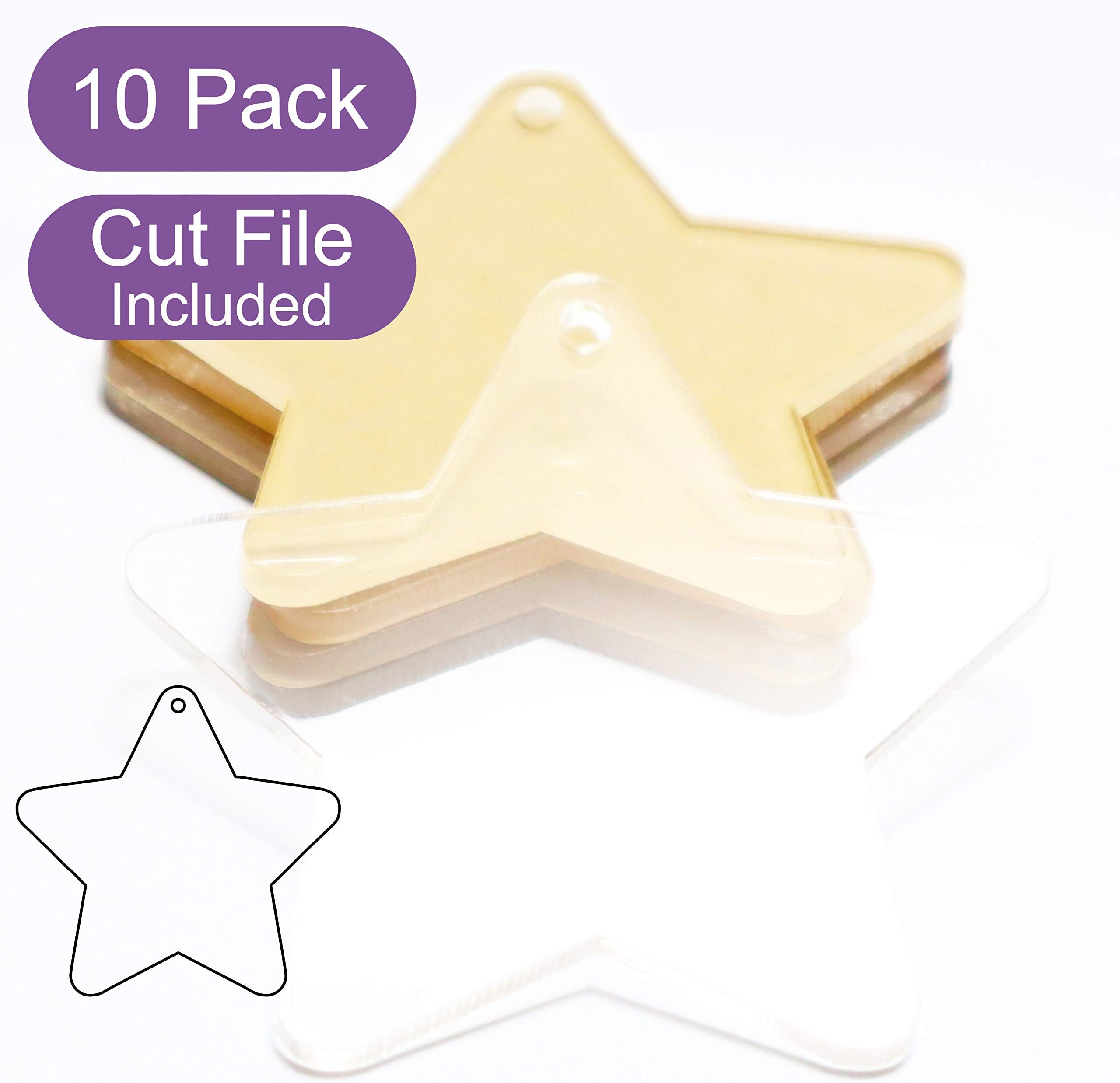 10 Star Acrylic Keychain Blanks. Clear for Vinyl Multiple Sizes. Laser Cut in USA (3"} Cut File SVG Included"). CAST Acrylic (3")