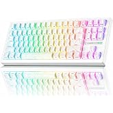 ZORNHER ZH870 Wireless Gaming Mechanical Keyboard,80% White Gaming Keyboard with White Spider Web IMD PC Keycaps,Creamy Sounding Linear Switches,Hot-Swappable,RGB Backlit