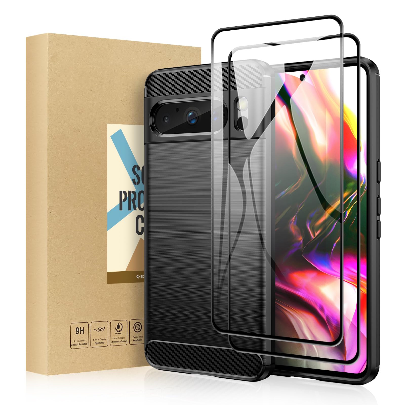 SCL Case for Google Pixel 8 Pro with Screen Protector for Google Pixel 8 Pro Case and Screen Protector Google 8 Pro Tempered Glass [2 Pack] + Cover, Anti-Scratch TPU Protective Cover, Anti-Fingerprint