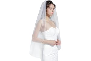 BEAUTELICATE Wedding Bridal Veil with Comb 1 Tier Cut Edge Fingertip&Cathedral Length