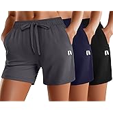 Neer 3 Pack Women's Sweat Shorts, Summer Drawstring Shorts with Pocket Loose Athletic Lounge Casual Running Bottoms