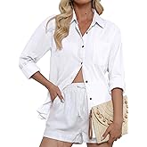 CUNLIN Women's Button Down Shirts Long Sleeve Cotton Summer Beach Wear for Women with Pocket