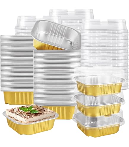 BAKINGPAK 50-Pack 4 Oz Aluminum Cupcake Liners With Clear Lids & Spoons - Disposable Mini Cake Pans - View #11