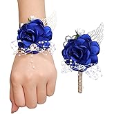 XINNI Beach Blue Wedding Bridal Bouquet Holding Toss Artificial Flower with Seashell Starfish Rhinestone Decoration Beach Wedding Bouquet Vintage for Bride and Bridesmaids (Royal Blue Set)