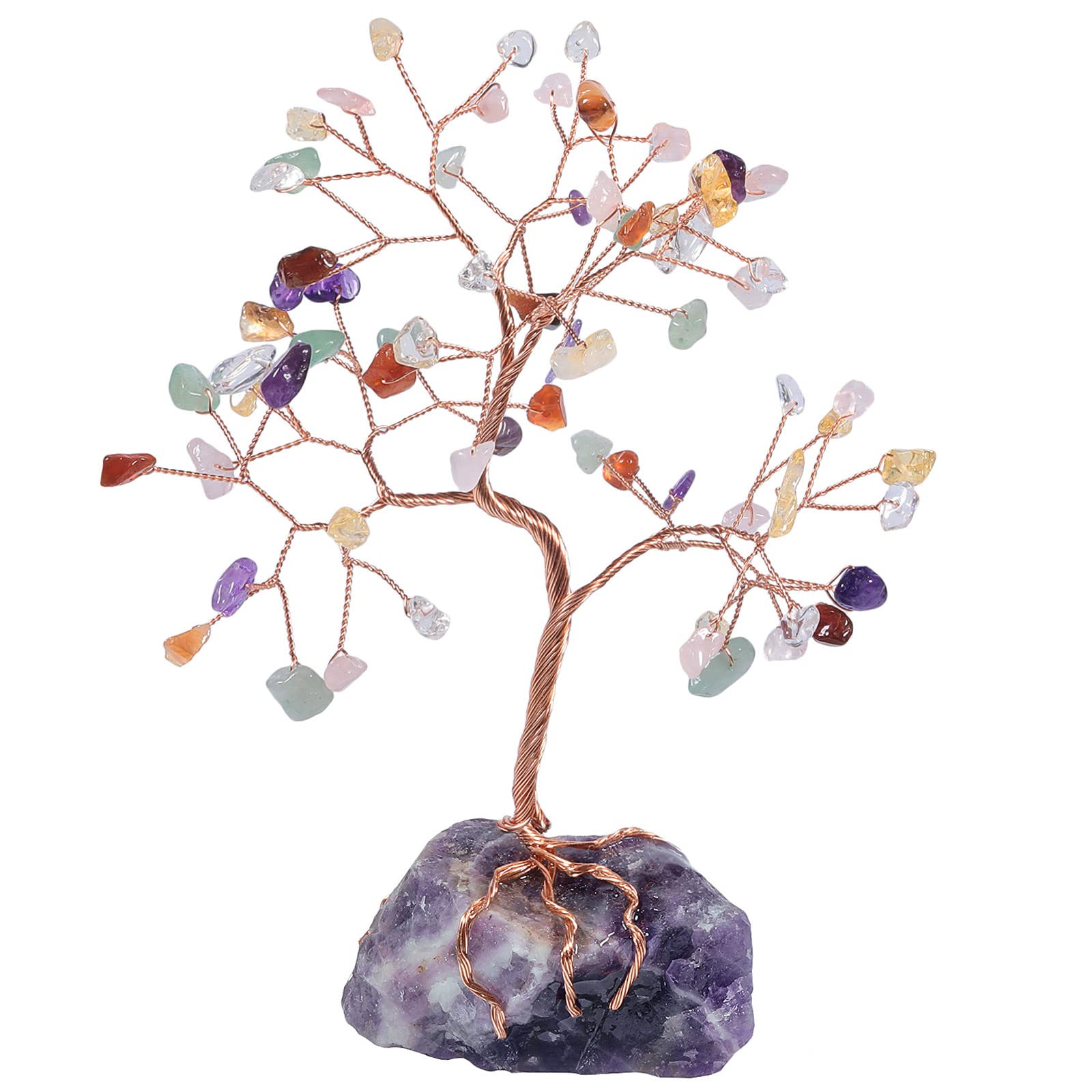 Nupuyai 7 Chakra Crystal Money Tree with Raw Amethyst Stone Base, Fengshui Crystals Figurine Healing Stone Spiritual Tree Ornament for Home Office Decor