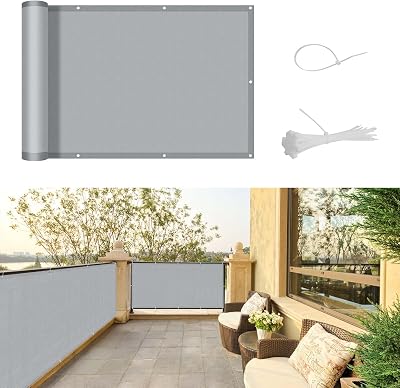 SUNNY GUARD Balcony Privacy Screen 90x600cm Grey UV Waterproof Windproof