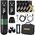 Ambition Soldier Wireless Tattoo Machine Kit Complete Rotary Coreless Motor Tattoo Pen Kit with Extra 2400mAh Battery 80pcs Glory Mixed Size Cartridge Needles Supply for Professional Tattoo Artist