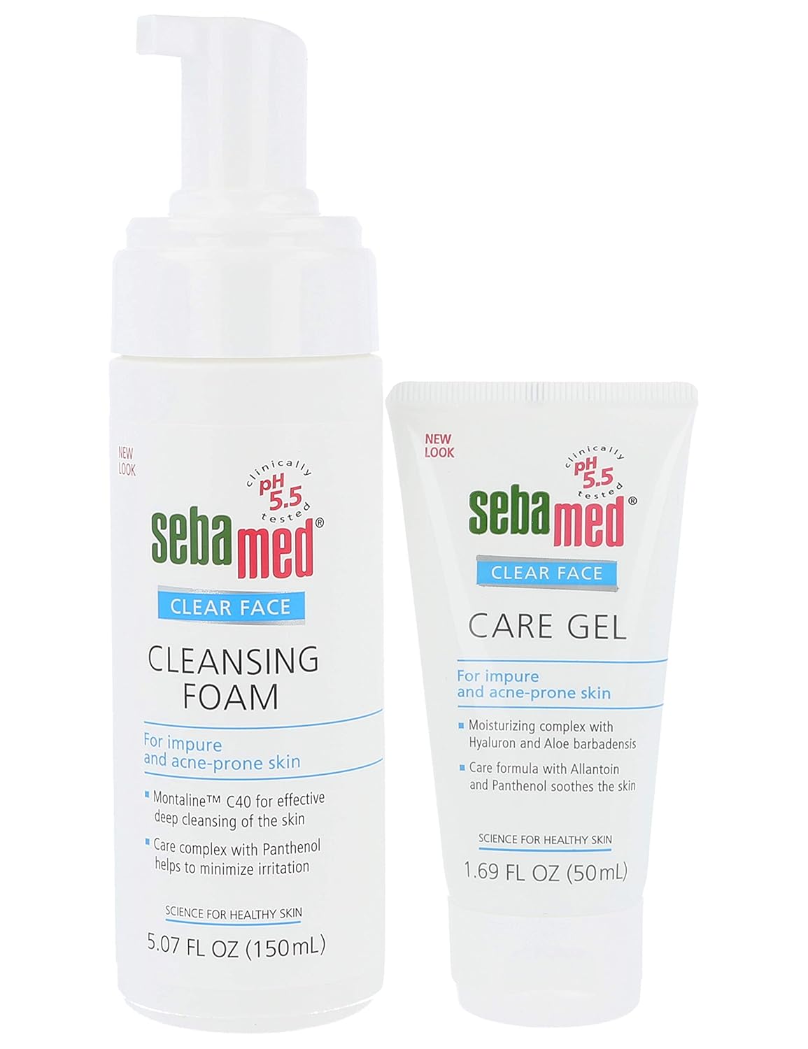 Sebamed Clear Face Care Gel (50mL) Cleansing Foam (150mL) Bundle for Impure and Acne Prone Skin - Made in Germany