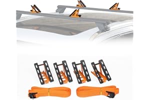 TOOENJOY Universal Metal Kayak Roof Rack Saddles, 4 Pack Car Top Kayak Canoes Carrier with Tie Down Straps for Mounting on SUV, Car Crossbar (Orange)