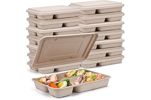 Kaderron 11"x8.7" Take Out Food Containers with Lids, 4 Compartment 25 Pack Disposable Takeout Box Leakproof and Microwave Safe for Food Servicing