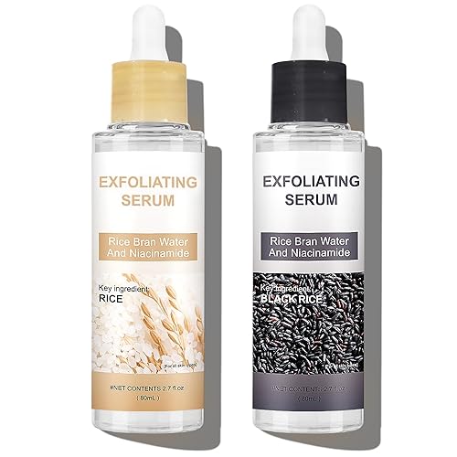 Trihood Glow Rice Ampoule Duo – White & Black Rice Exfoliating Essence Serum with Hyaluronic Acid – Gentle Face & Body Care for Pore Refining & Hydration – Duo Pack 80ml Each