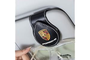 PPODKS Car Sunglass Holder, Eyeglass Holder for Porsche Panamera Cayenne Macan Boxster Taycan Cayman 718 911, Sunglass Hanger Mount for Car Sun Visor, Interior Accessories, Black