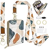 QRZIQRZ Boho Lanyards Wallets for Women, ID Badge Holder, RFID ID Case with Zipper,Credit Card Holder for Women,Adjustable Neck Lanyard Wrist Strap with Keychain for Teacher Nurse Student Gifts