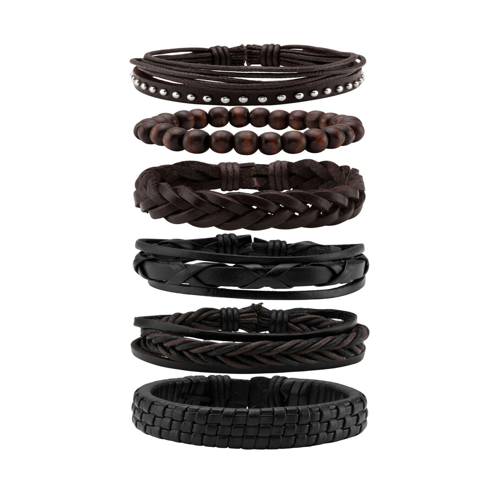 MILAKOO 6 Pcs Braided Leather Bracelets for Men Women Woven Cuff Bracelet Adjustable