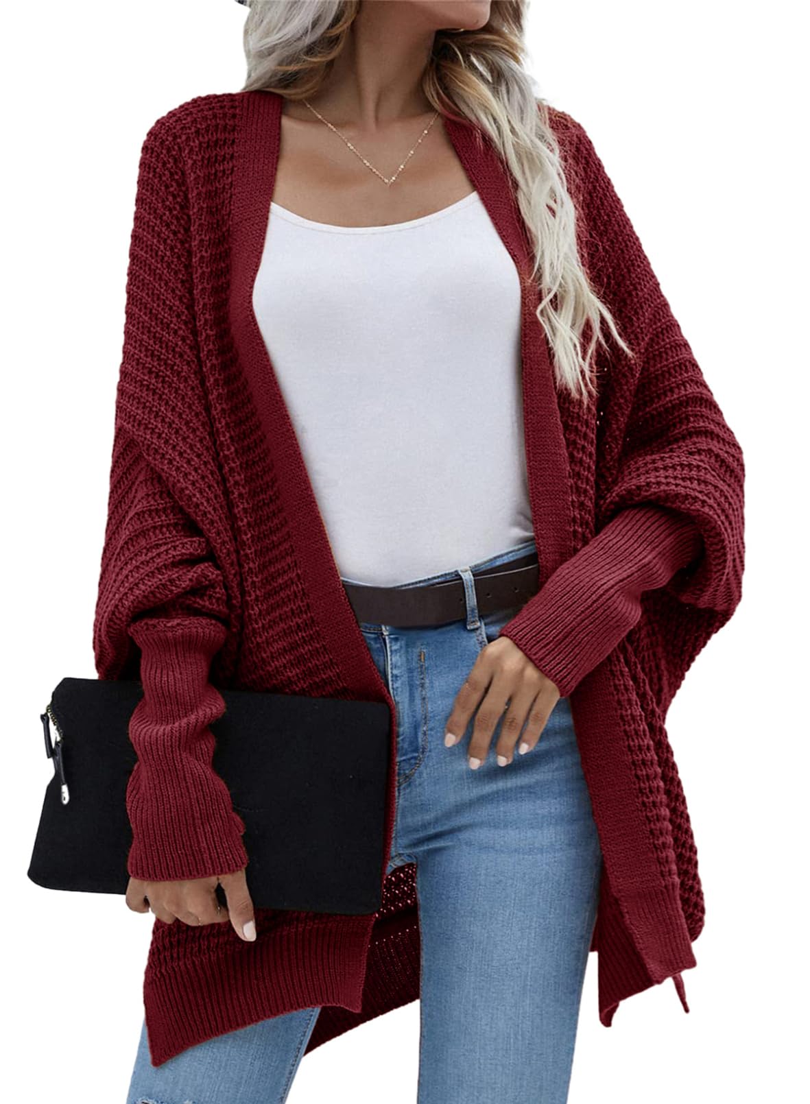 Photo 1 of Dokotoo Womens Oversized Winter Cardigan Sweaters for Women 2025 Fashion Open Front Ladies Batwing Long Sleeve Autumn Chunky Fashion Soft Knit Winter Outerwear Coats Red X-Large
