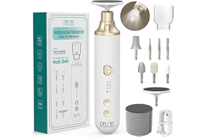 PELCAS 8 in 1 Cordless Nail Drill, Electric Nail Filer 5 Speeds Manicure & Pedicure Kit with LED Light, Electric Foot Callus Remover for Foot Callus, Toenail, Thick Nails, Finger Nails Golden
