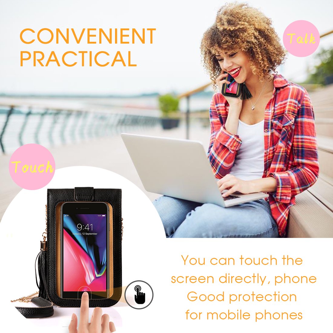 Cell Phone Bag, LKZAIY PU Leather Small Crossbody Bag with Detachable Chain Shoulder Strap Clear Purse Wallet for Women