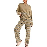 LILLUSORY 2 Piece Sets for Women 2025 Fall Outfits Two Piece Lounge Sets Sweatsuits Striped Knit Sweater Clothes Fashion