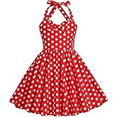 Kids Vintage Polka Dot 50s Girls Dress 1950s Dresses for Girls Halter Dress Princess Flower Girl A Line Retro Sleeveless Swing Vintage 1950s Cocktail Dresses Heart Neck Red Polka Dot 9-10 Years