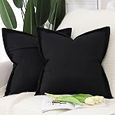 MADIZZ Set of 2 Linen Throw Pillow Covers with Broad Edge Soft Boho Decorative Pillow Cases for Sofa Bedroom Modern Pillow Shell 20x20 Inch Black