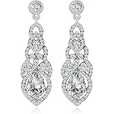 MALOYANVE Wedding Big Crystal Earrings Sparkly Lightweight Cubic Zirconia Women's Alloy Teardrop Rhinestone Chandelier Dangle Earrings Bridal Jewelry Gifts for Women