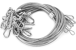 QWORK 20-Pack Stage Lighting Safety Cable Wire, 3mm x 27.5" in Length, Load Capacity 44lbs, Stainless Steel Safety Rope for S