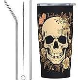 LYEMVHE Skull Tumbler with Lid and Straw Insulated Travel Coffee Mug 20oz Double Wall Vacuum Stainless Steel Water Bottle Cup for Women Keep Cold or Hot