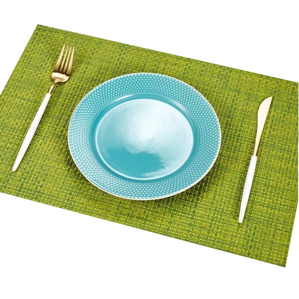 Addfun®Table Mats(Set of 6),Premium Washable High Quaity Non-Slip Insulation PVC Place Mats for Dinner Table,Green
