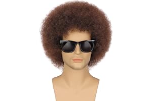 G&T Wig Afro Wig for Men 70s 80s Short Curly Brown Rocker Party Disco for Halloween Costume Cosplay Synthetic Funny Wigs(Dark Brown)