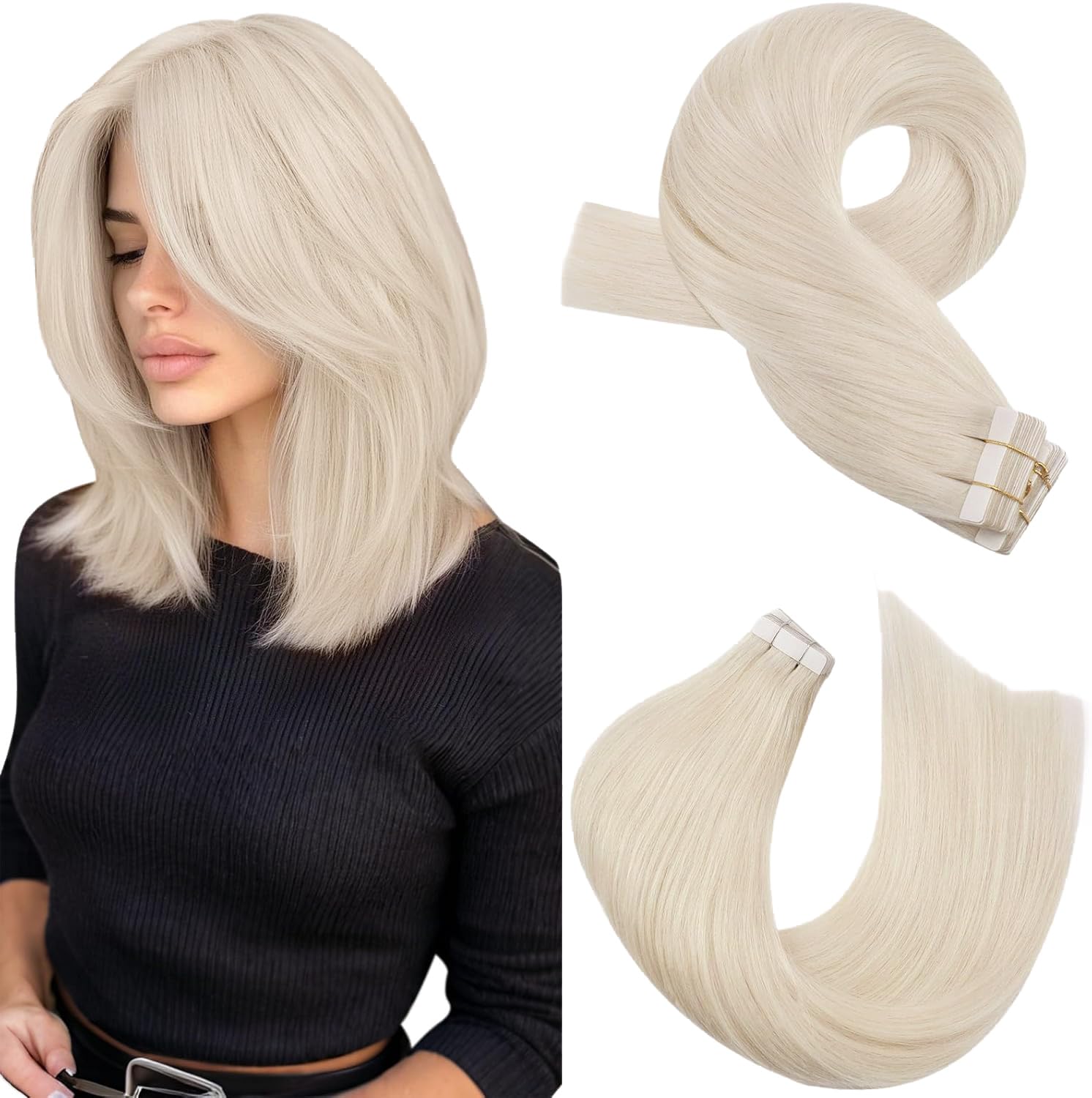 Moresoo Tape Hair Extensions Blonde Tape in Hair Extensions Human Hair 10 Inch White Blonde Human Hair Tape in Extensions Remy Straight 20pcs/30g #60A โ image 1