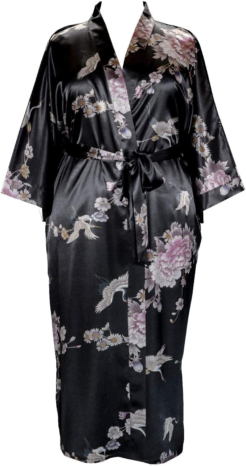 828 - Plus Size/Regular Size Women’s Kimono Long Robe – Peacock and Blossom (US Size S/M, L/XL, 1X/2X, 3X/4X)