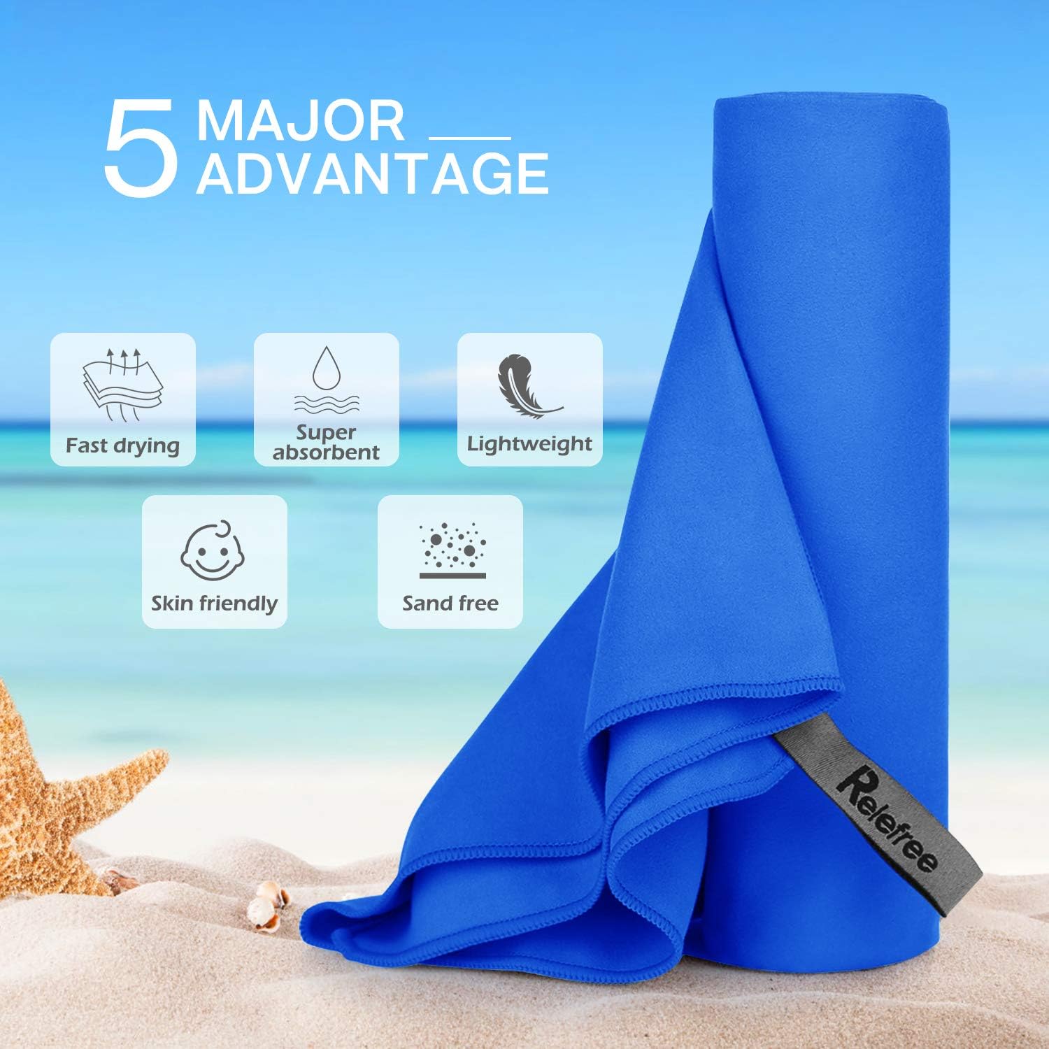 Relefree Microfiber Beach Towel Set(2 Pack), Golf and Gym Towels Quick Dry, Sand Free, Super Ultra Absorbent, and Compact Suitable for Travel Camping, Hiking, Swimming, Backpacking : Sports & Outdoors