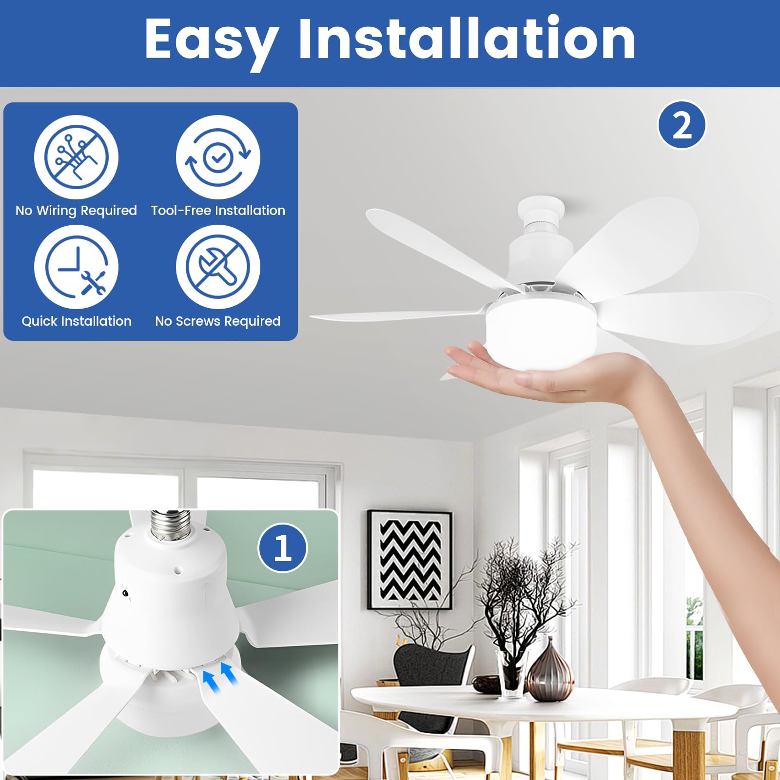 Starnearby Deckenventilator mit Beleuchtung, 40W 52cm LED Deckenleuchte Lampe mit Ventilator, Dimmbare Ventilator Decke, LED Deckenventilator mit Fernbedienung für Schlafzimmer Kompakter Raum (Weiß)